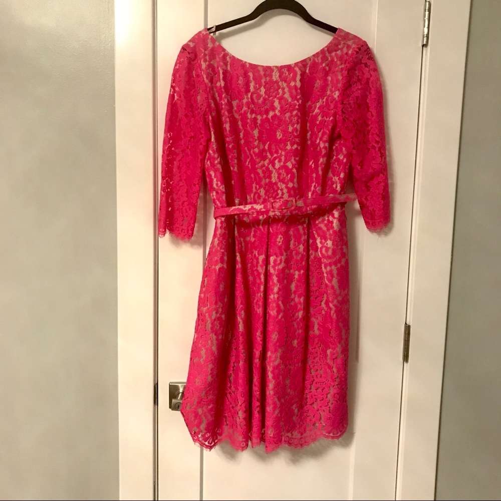 Eliza J pink lace belted party dress